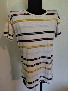 Madewell White Striped Tee Shirt Wisper Cotton Mustard Navy Burgundy Women Small